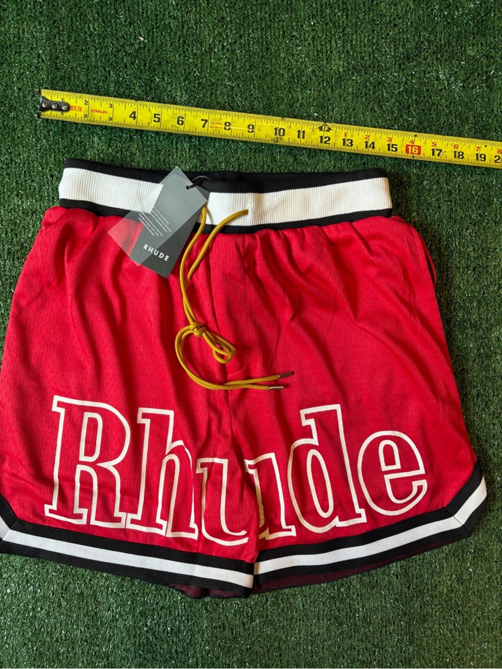Rhude Red Athletic Mesh Shorts with Black & White Trim - Picture 6 of 9